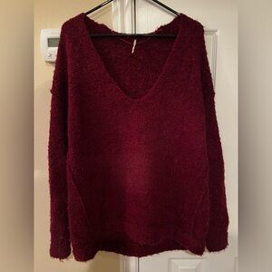 Free People Plush V-Neck Sweater in Burgundy